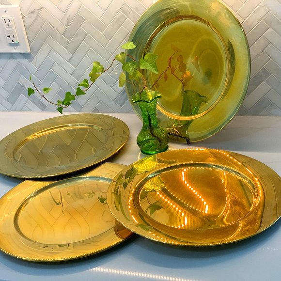 2-Set of 4 Solid Brass Charger Plates-Vintage 13" OVERWEIGHT - Picture 4 of 15